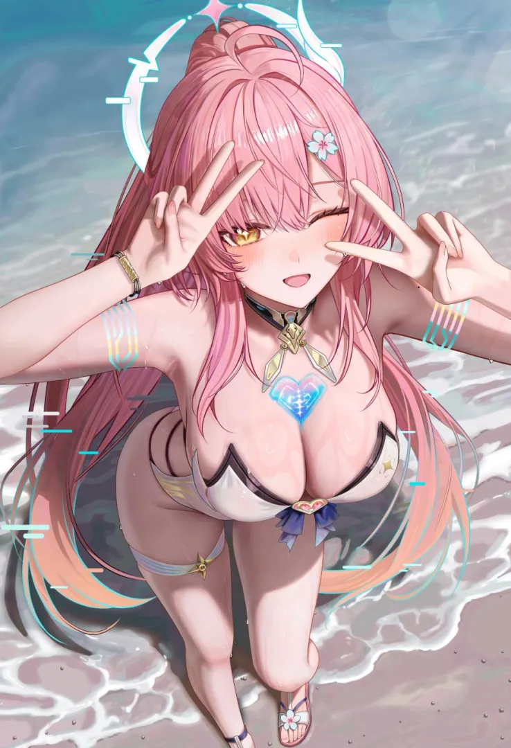 Aemeath in swimsuit at the shore (儒宅Ruzhai / Ruzhai0609 / Ruzhaiyu) posted by elegantloveglimmer