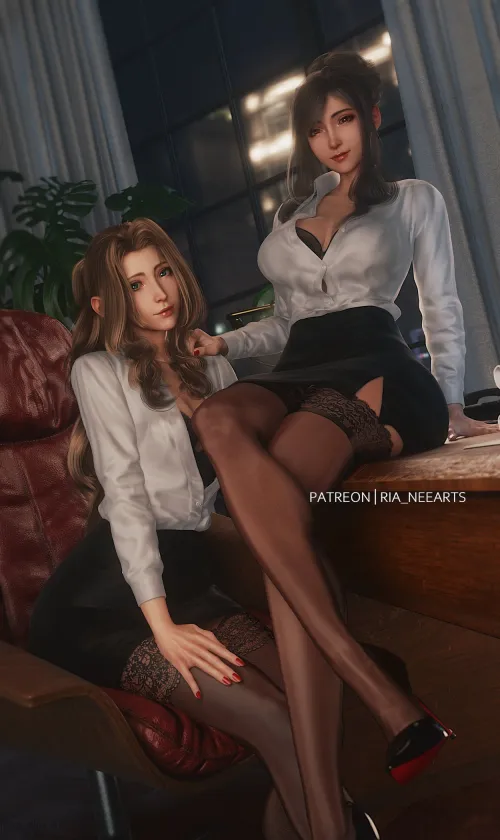 Aerith and Tifa - Office Girls (Ria) by Poke-Oji