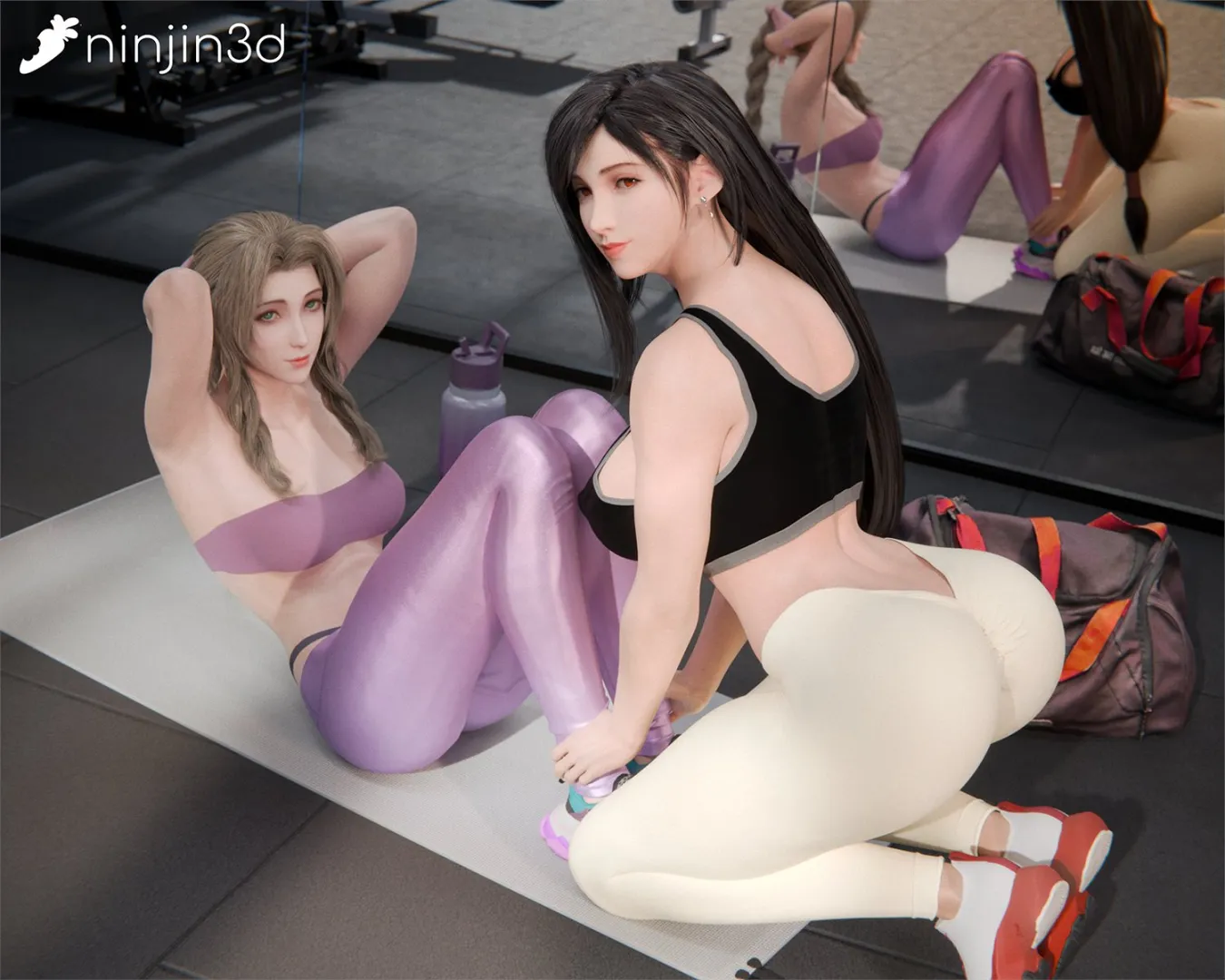 Aerith and Tifa working out together (ninjin3d) posted by Poke-Oji