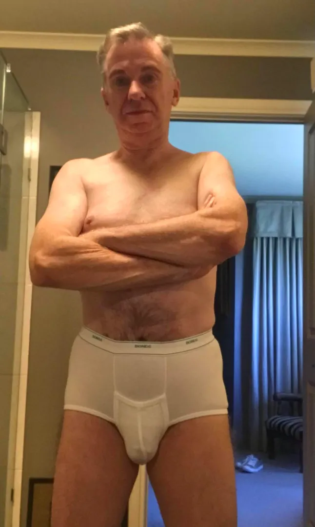 Age 68 Aussie and into conventional white Briefs. posted by Pitiful_Big_3936