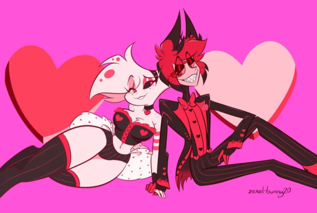 Ai art is banned, we want to support real artists like zexol-bunny20 who made this gorgeous thick Angeldust pin-up posted by bbangelcakes69