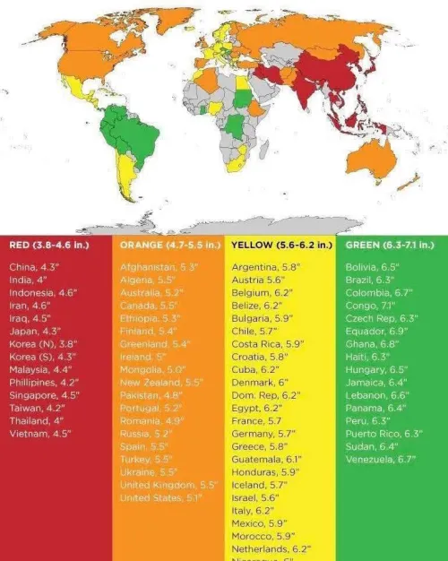 An infographic on average dick size per country...I especially like the colour coding - red for no and green for go? by Astrids-Throwaway