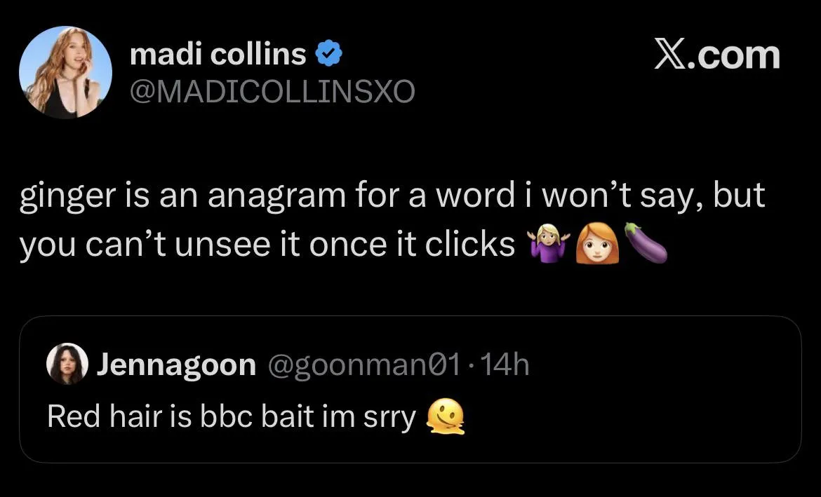 An odd tweet from Madi Collins  posted by ProfessorCummunist