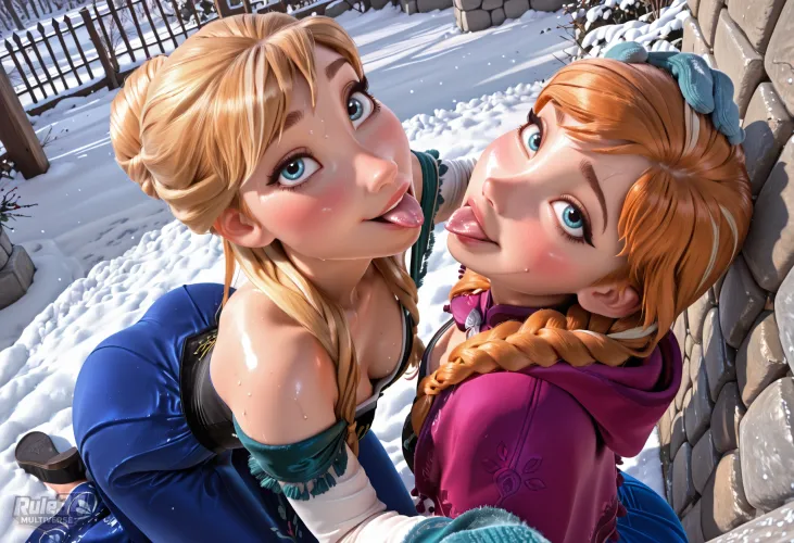 Anna and Elsa kissing by maffydaffy