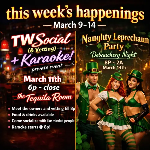 Another week of debauchery is upon us! A social with vetting opportunities along with Karaoke with JustAndrew on Wednesday then Saturday is our Naughty Leprechaun party! Hope to see you all this week at one or both events! by The-WarehouseBoise