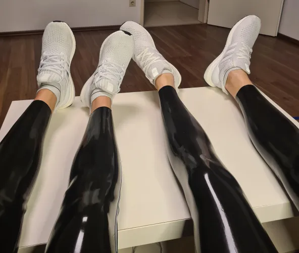 Anyone into shiny legs and sweaty sneakers & socks? by AustrianRubberCouple