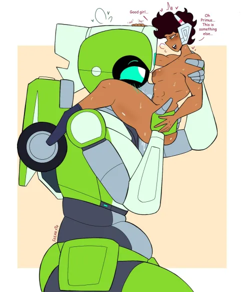 Arcee and Greenlight playing with holomatters, it's their new kink~❤️ by Freakyyto