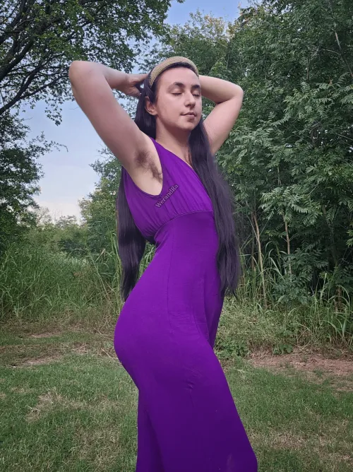 Armpit hair, curves, purple jumpsuit by gemini_dra