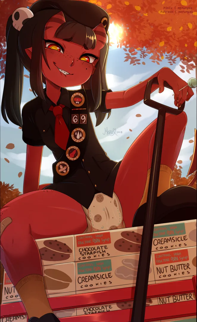 (art by Merunyaa) ''Selling cookies..'' posted by sproutymess