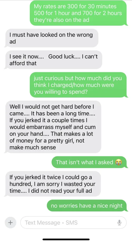 As disgusting as that message was I gotta applaud the brutal honesty  by Acceptable-Kale6235