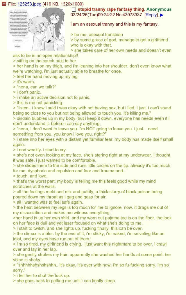 asexual's consent is valued by those she loves and trusts, and she definitely does not relive her trauma all over again because allosexuals (said as a slur) can't keep it in their pants. posted by puppyalt64