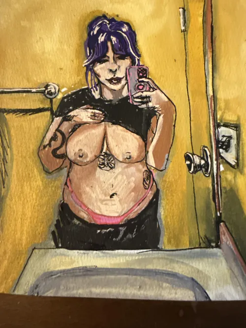 “Bathroom Selfie” acrylic marker by me by ultravioletrayz666