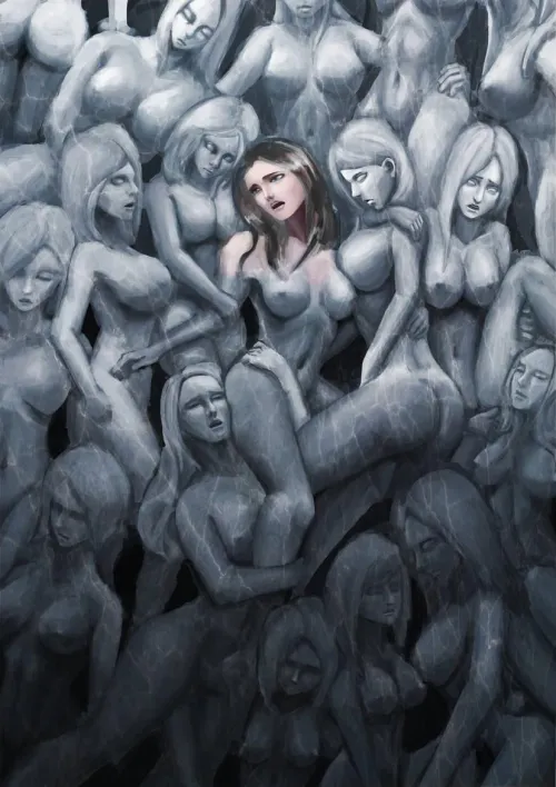 Being assimilated into the stone wall of human agony, a delicious fate. Drawing by insanerator. by DadGutsnumber1