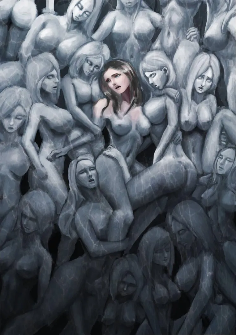 Being assimilated into the stone wall of human agony, a delicious fate. Drawing by insanerator. posted by DadGutsnumber1