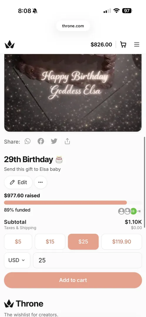 Birthday is almost fully funded!! Someone finish it off  posted by Goddesselsa03