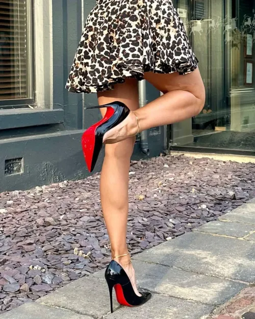 Black Patent Louboutins & Leopard Mini – Heel Raise Perfection by FeetInNylon