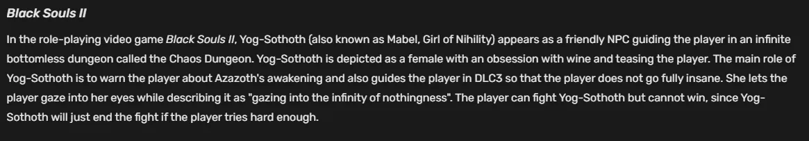 Black Souls II is mentioned in Yog-Sothoth's fandom wiki page  posted by deadundy