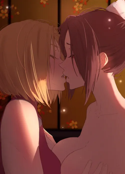 Blue Mary and Mai have a very tender kiss (Kuroneko pantsu) by gifsundgirls