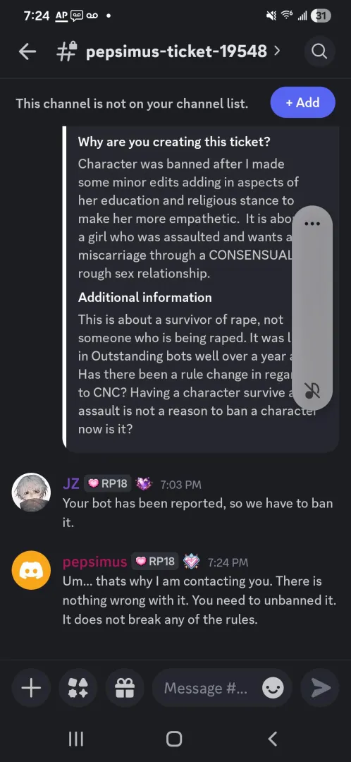 Bot banned because icky? Lol posted by AwareDevelopment5292