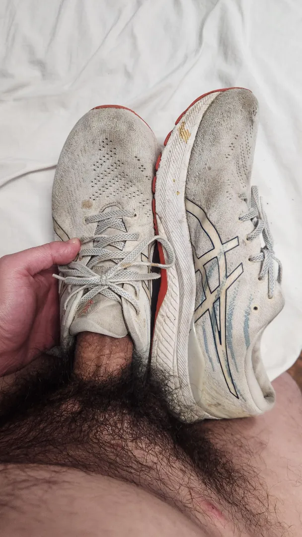 Bought these beat-up, dirty, stinky Asics from a hot, athletic Dad years ago. They still stink up the room when I remove them from the bag.  posted by mysticaldeserthaze