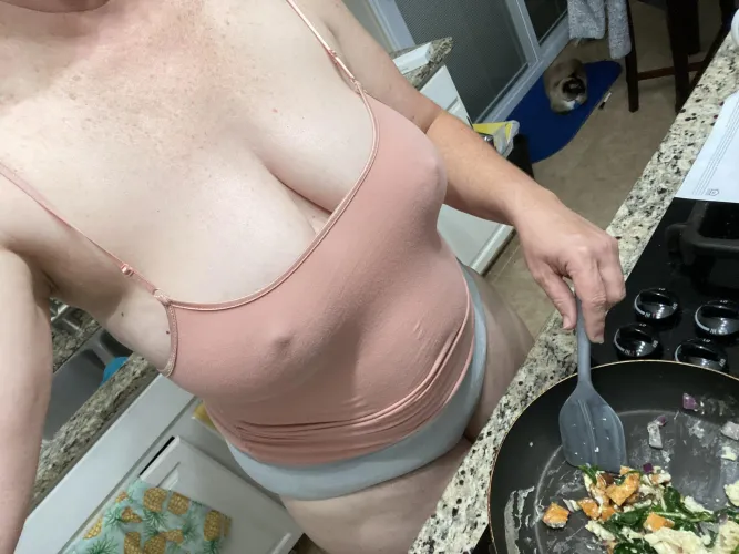 Braless selfie while doing meal prep. by Frisky_Vanilla