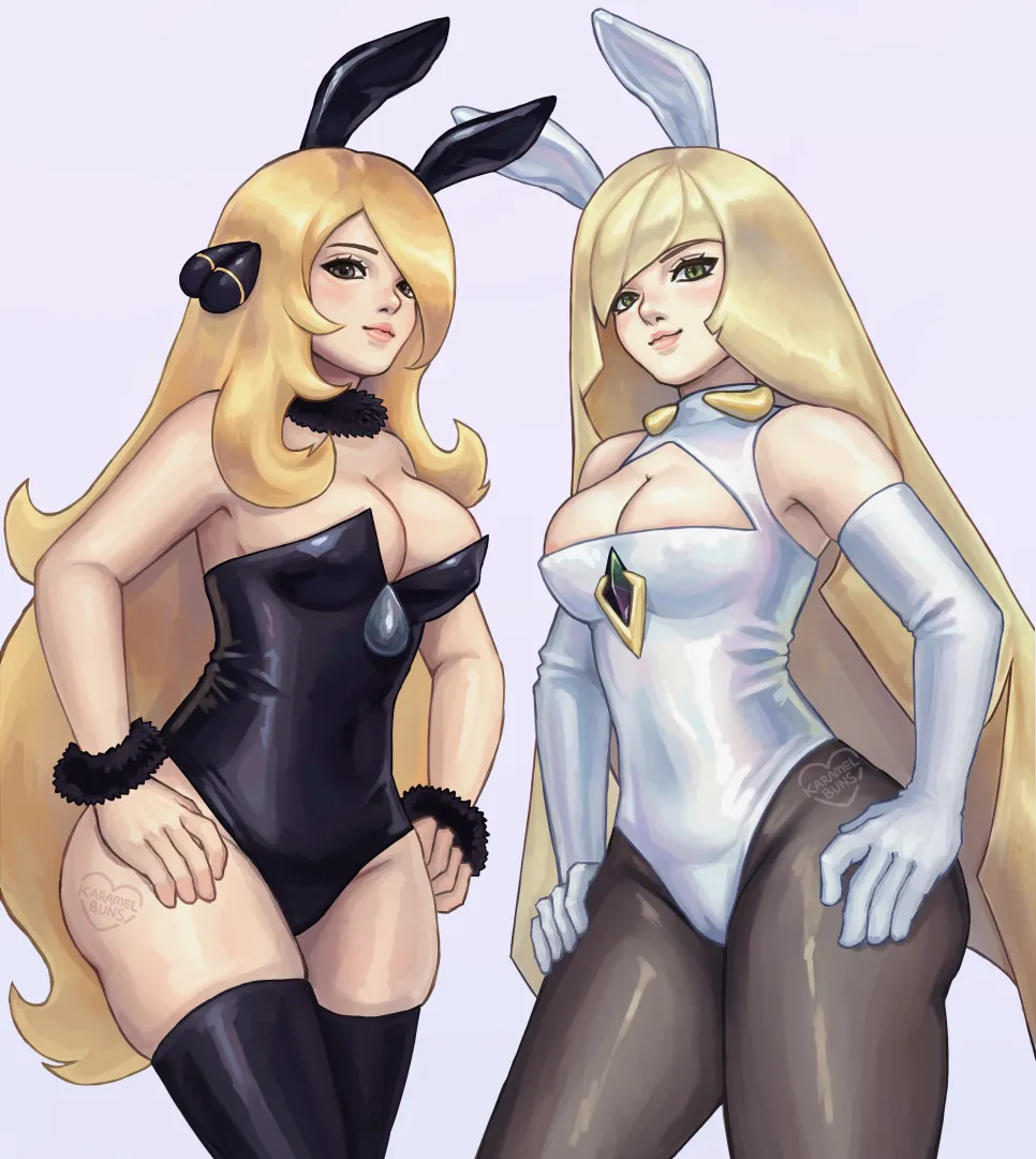 Bunny girl Cynthia and Lusamine (karamelbuns) posted by yuikaramel