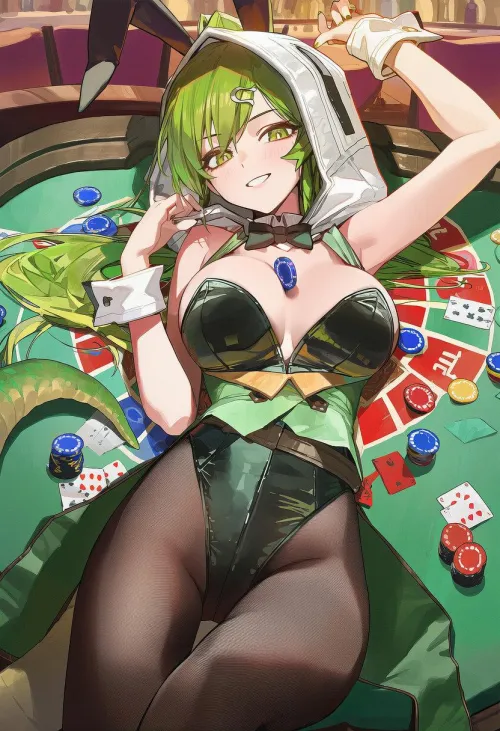 Casino Bunny Fluorite [Arknights] by WoolsonDaSheep