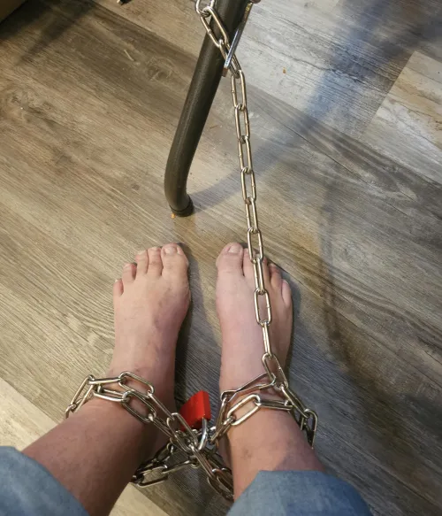 Chained to my Desk (selfbondage) by BarefootInmate