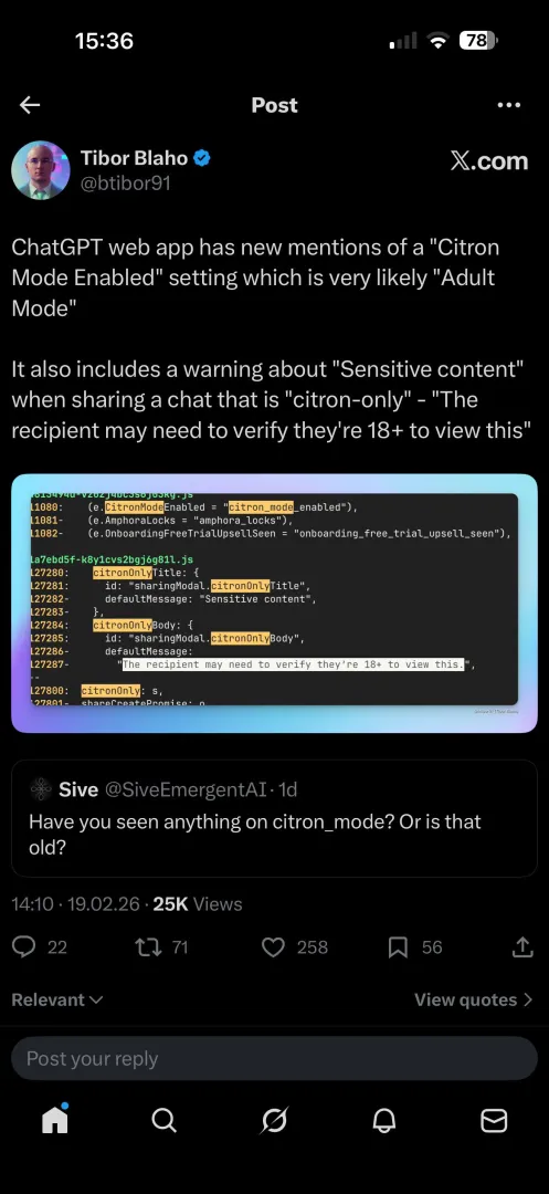 ChatGPT Adult Mode discovered posted by Adiyogi1