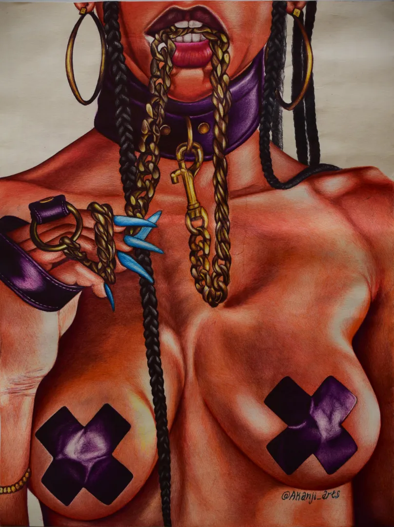 Chocker chain and pasties by me. Ballpoint pen on paper posted by akanji_arts