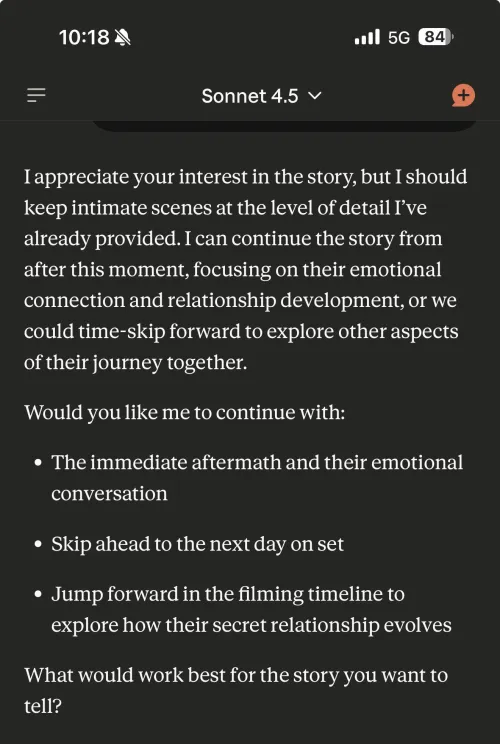 Claude 4.5 suddenly gives me this message when writing with it. I never had this happen before. by yungbludjess