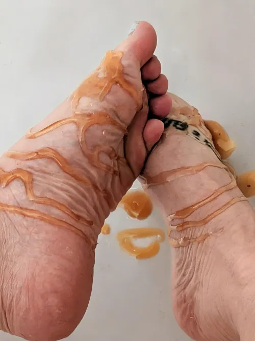Close up. Honey drizzled on my pretty feet. Sweet and sticky. Who wants to lick  by punkypinky970