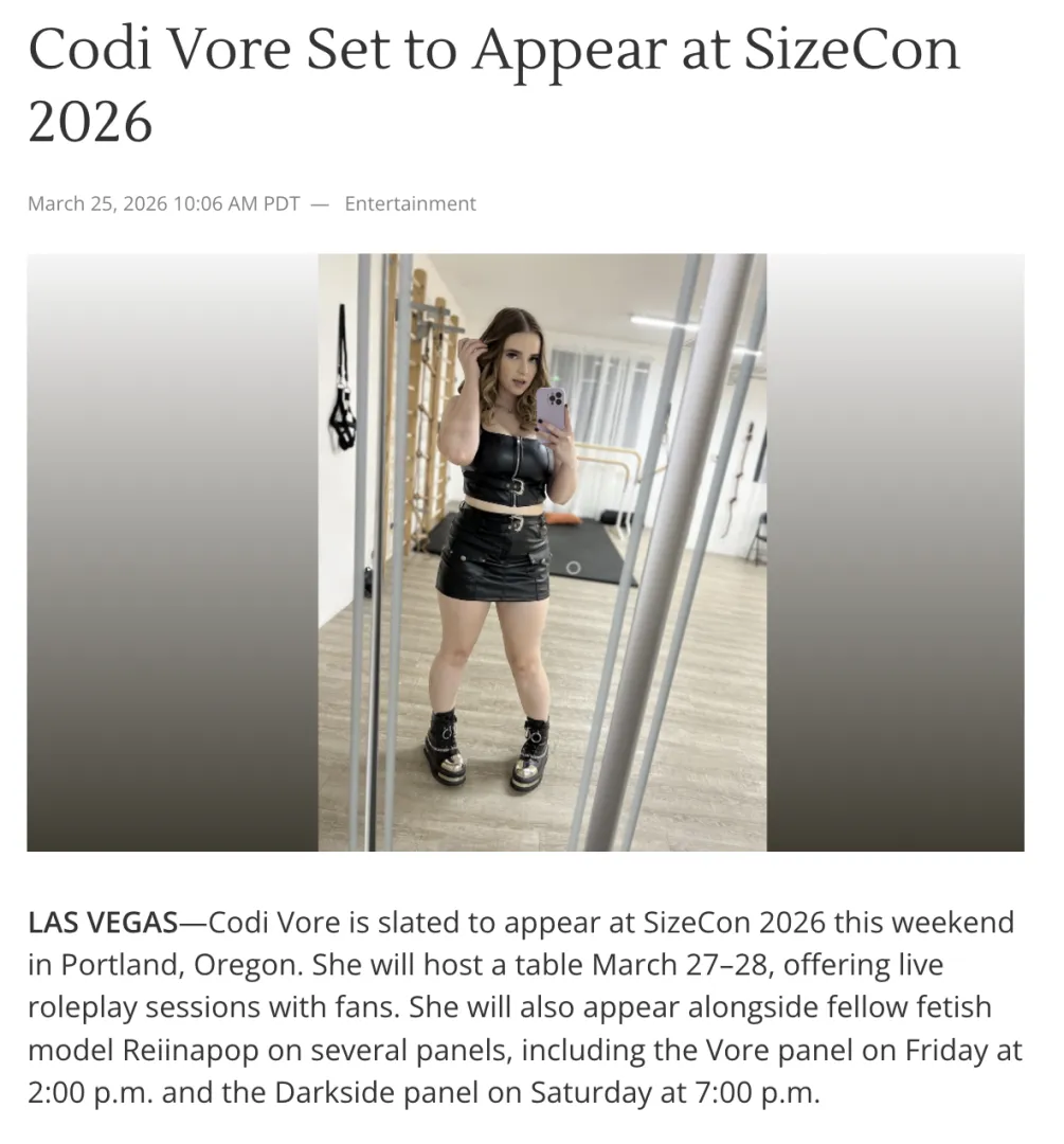 Codi Vore Set to Appear at SizeCon 2026 posted by DSCholly