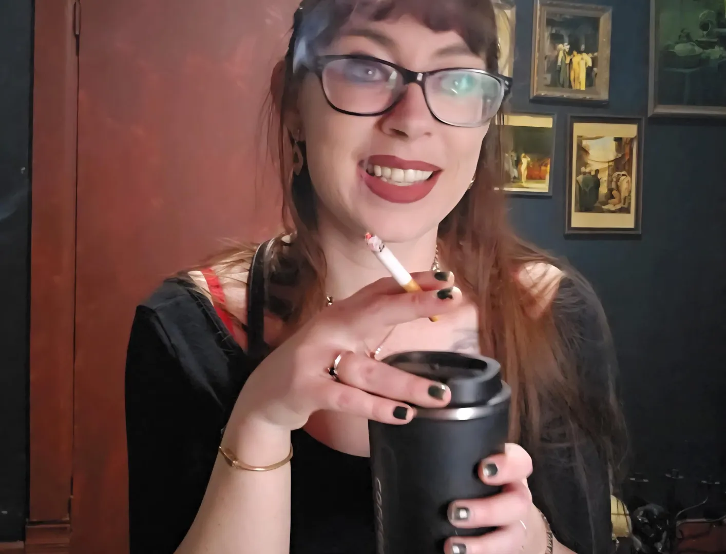 Coffee, cigarettes, and a dark cherry lipstick. Life is good! posted by MistressThrope