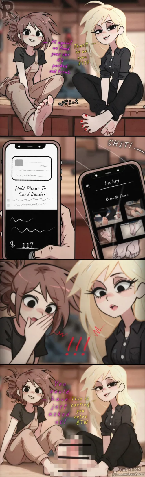 (Comic) *OC* Mechanic Girls Double Footjob *Censored Version* by Rogue_Serpent