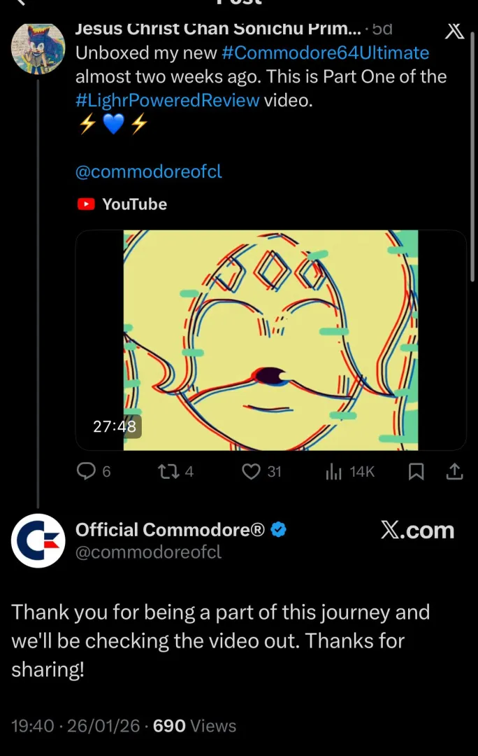 Commodore apparently doesn’t check who they respond to. posted by RepulsiveAd7482