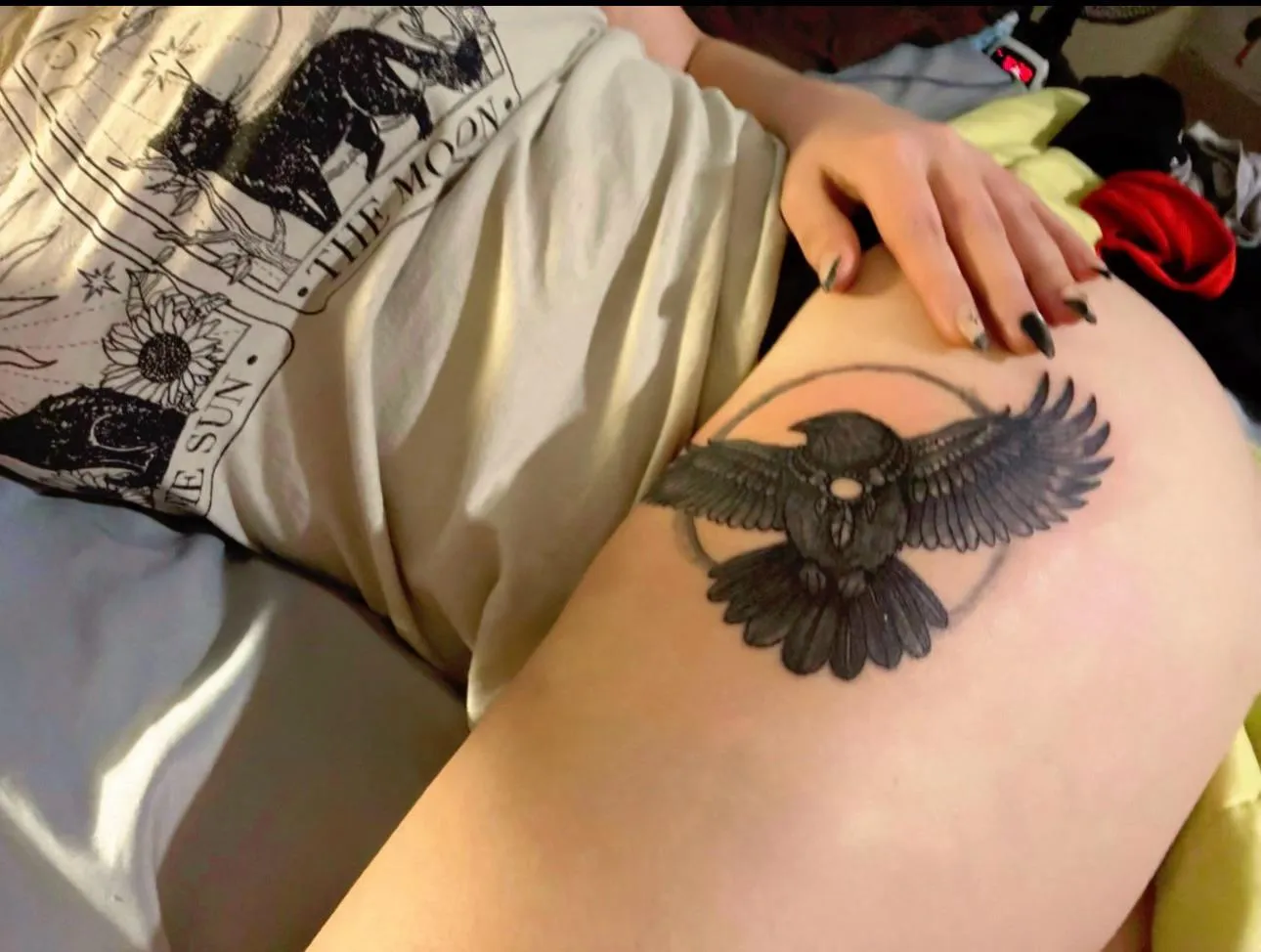 Covered up in bed… but this raven’s peeking out anyway posted by Sadie_MaeXO