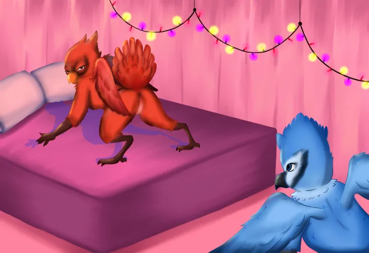 Crown Jewel in Crimson Feathers (MxF species/race play,intelligence praise) by Ok_Assist1206