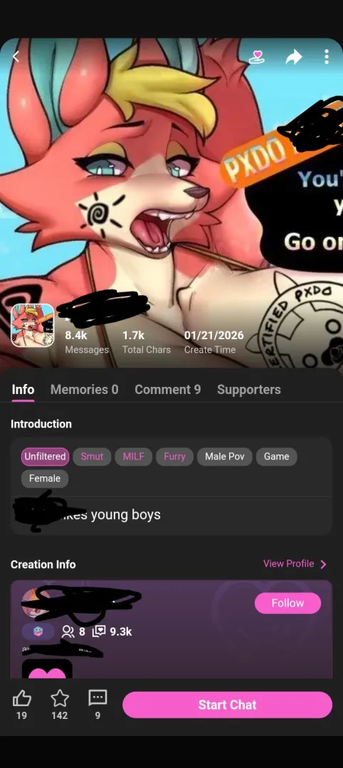 Crushon Moderation team apparently okay with predators bots being created despite being reported.. posted by NoAd9407