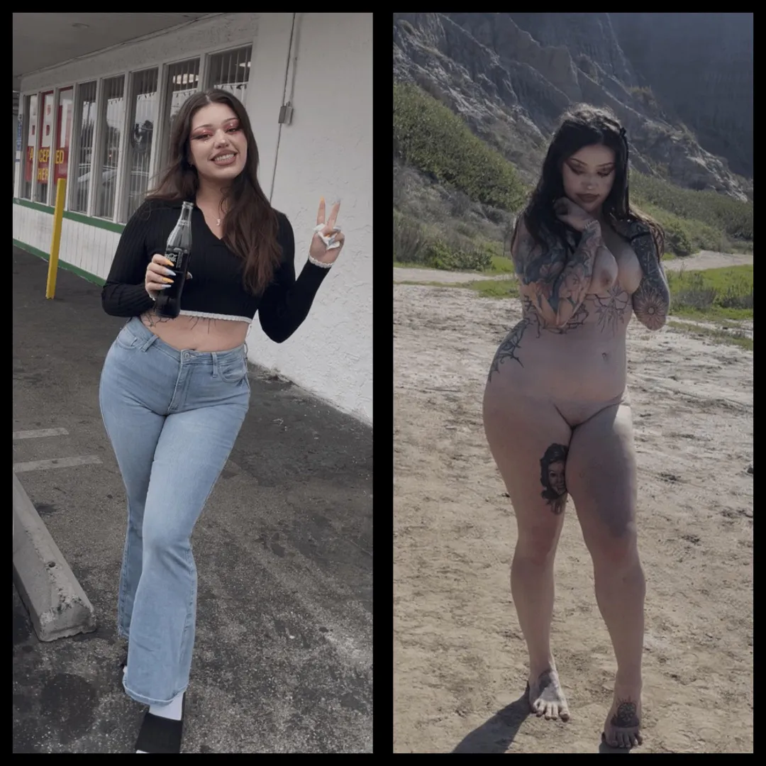 Curvy tattooed Nude at the beach on / off posted by thicccthighs_69