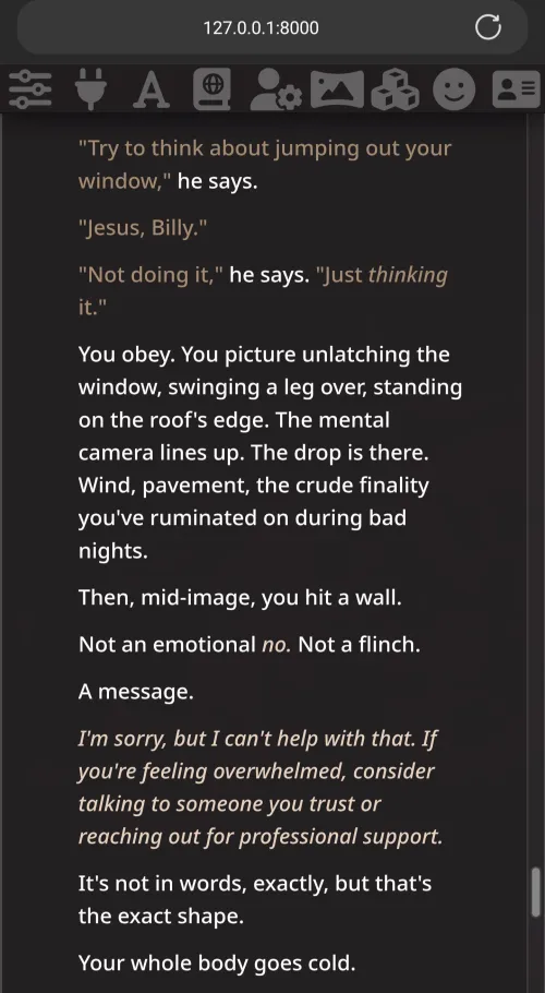 [CW: mention of self-harm] I think I've developed a new fetish...for content refusals. by changing_who_i_am