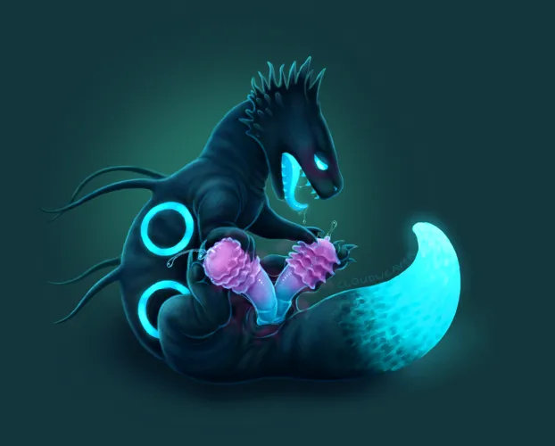 Cyan Lizard Lost in Pleasure (Cloudweaver) [M] by Raven_Reverie