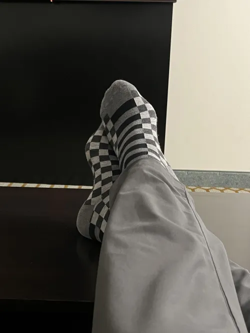 Dad (47) relaxing in the hotel after a very long work week. Who is going to take off those socks and rub Dad‘s feet? by RubDadsFeet