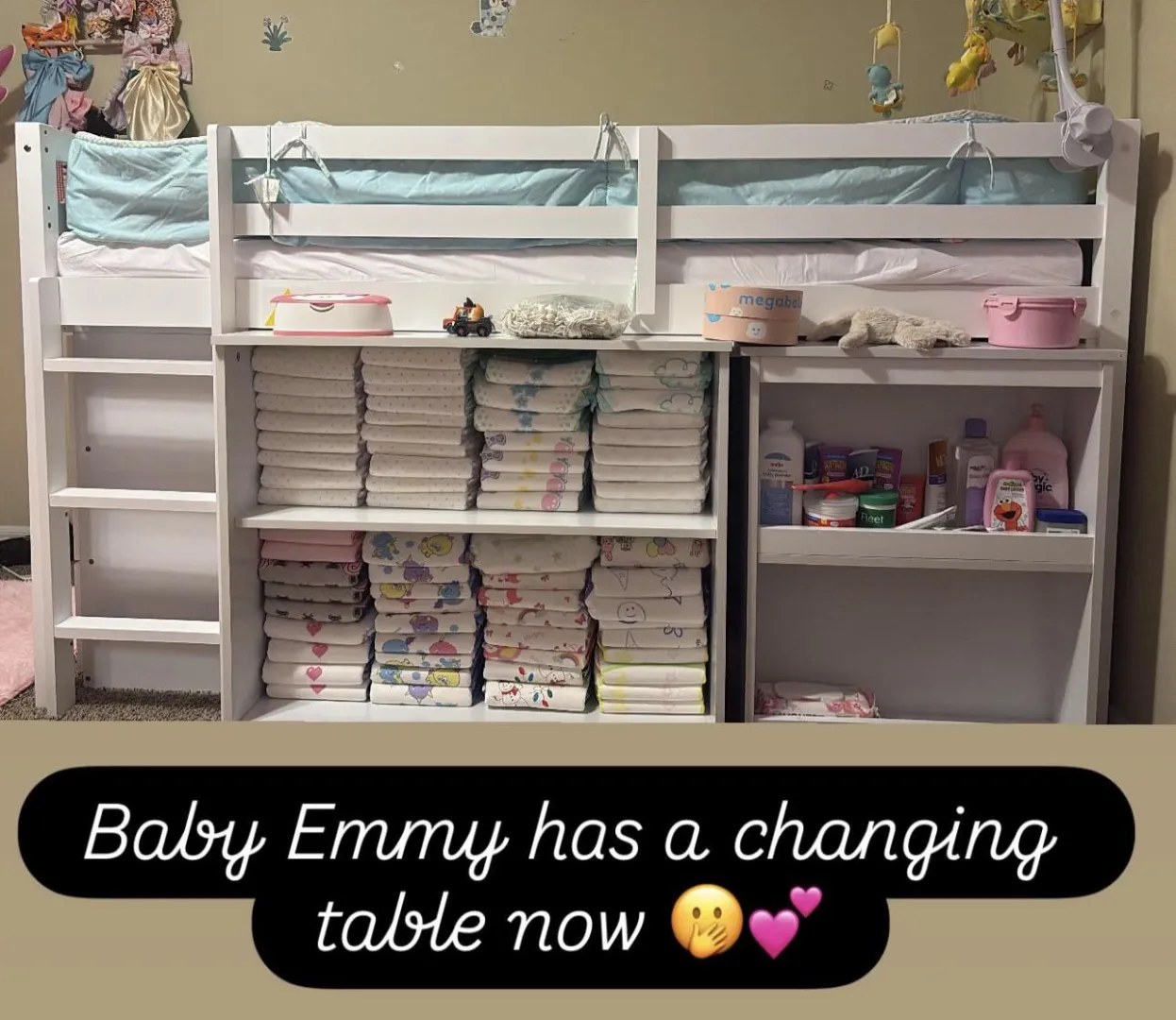 Daddy and I spent all day putting it together but it was so worth it and looks so cute by the end ow I just gotta finish cleaning up and organizing things on it  posted by Emmyindipees