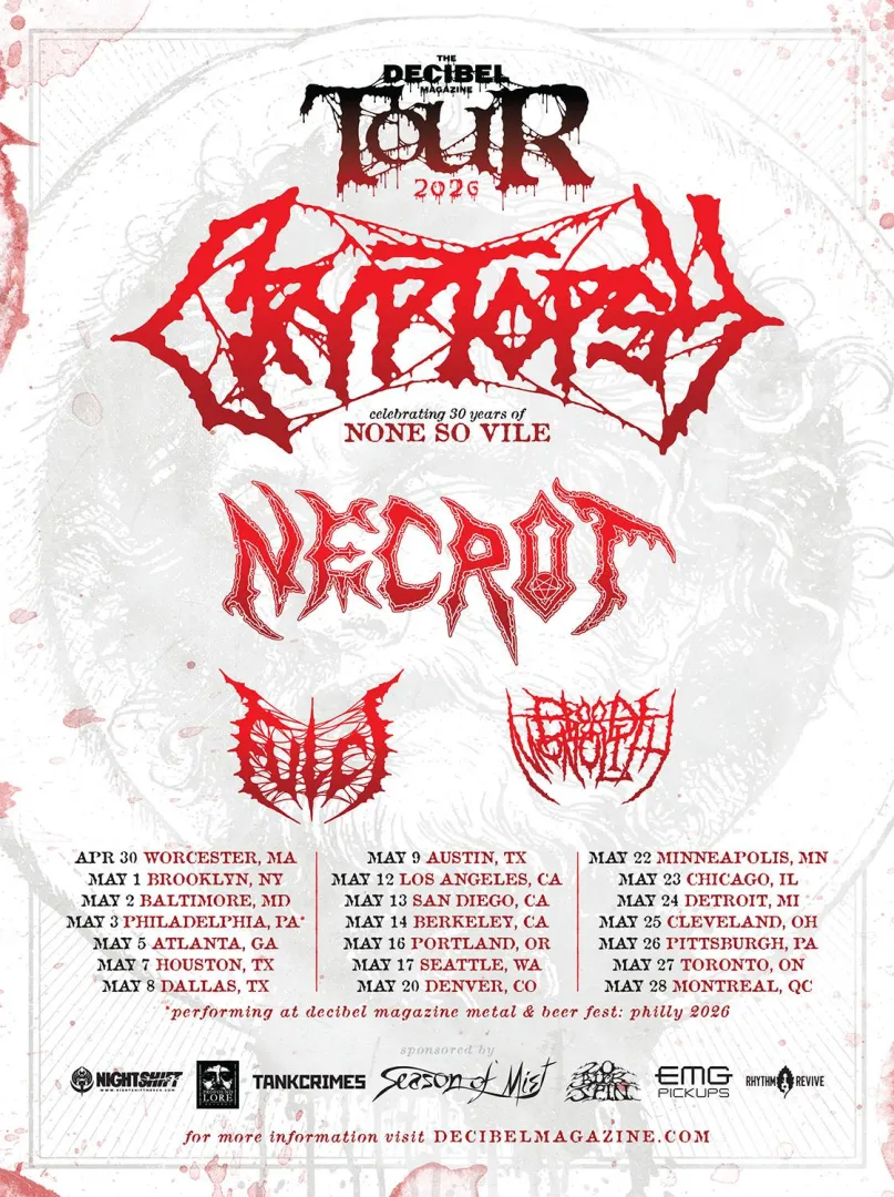 Decibel Tour 2026 - Cryptopsy, Necrot, Fulci, Blood Monolith posted by SeasonOfMist-label
