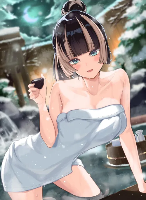 Drinking with Raden at the onsen by AwakenedDivinePower