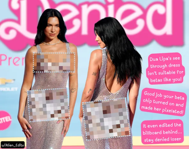 Dua Lipa at the Barbie premiere (except you have a beta chip...) by Alien_Edits