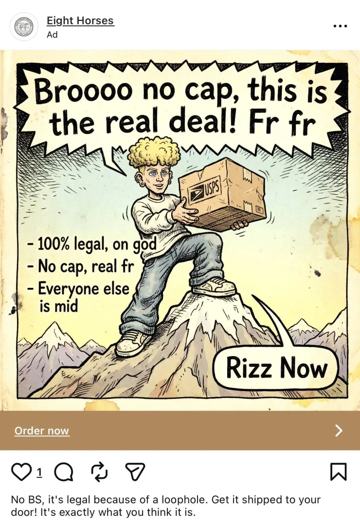 Eight Horses Hemp marketing towards kids posted by OnlyHereForThaFood