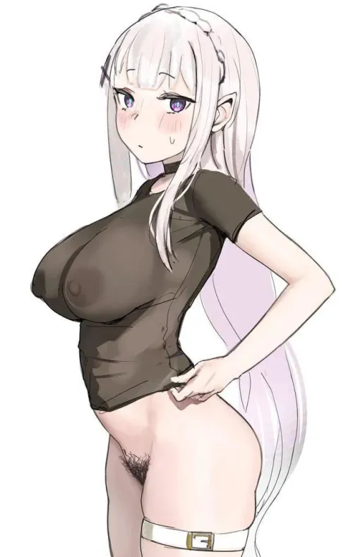 Emilia in a see-through shirt (Re:Zero) by xMoonPetite_