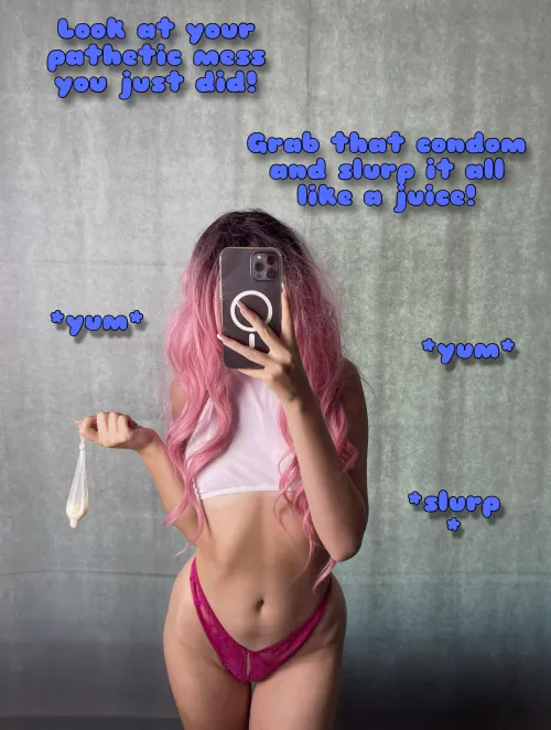 Empty this condom for me now!  by PinkDolxo